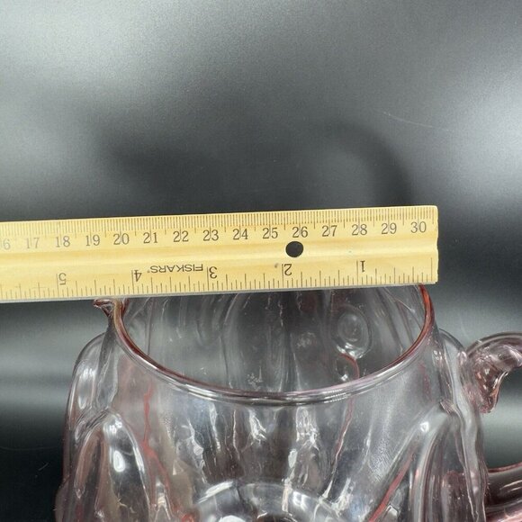Vintage Mid Century Glass Pitcher Carafe Light Transparent Pink Color Raised VTG - Picture 5 of 16